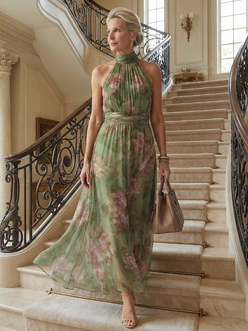 Mirelle | Gathered Halterneck Midi Dress