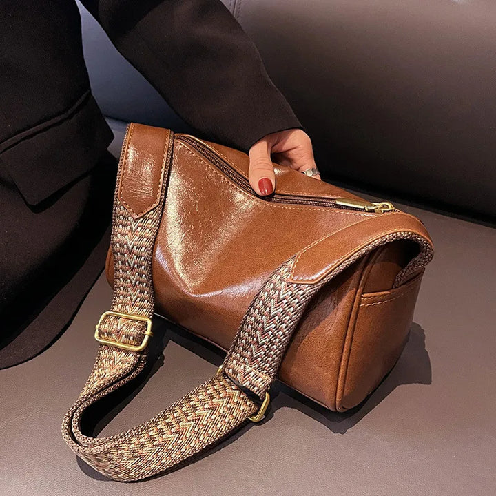 Vintage Chic PU Leather Boston Handbag | Trendy Shoulder Bag