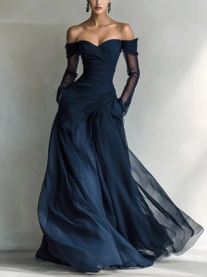 Eleonora • Long Off-Shoulder Dress with Lace Inserts