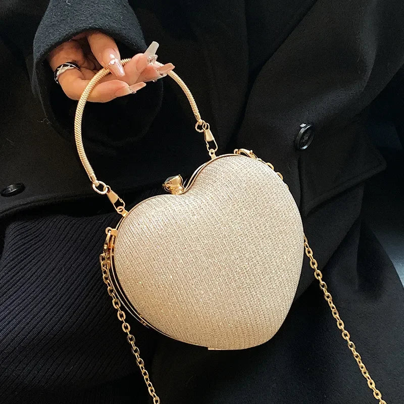 Glossy Metallic Heart-Shaped Bag