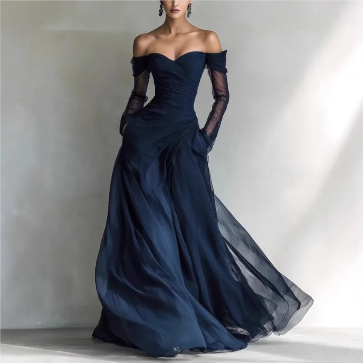 Eleonora • Long Off-Shoulder Dress with Lace Inserts
