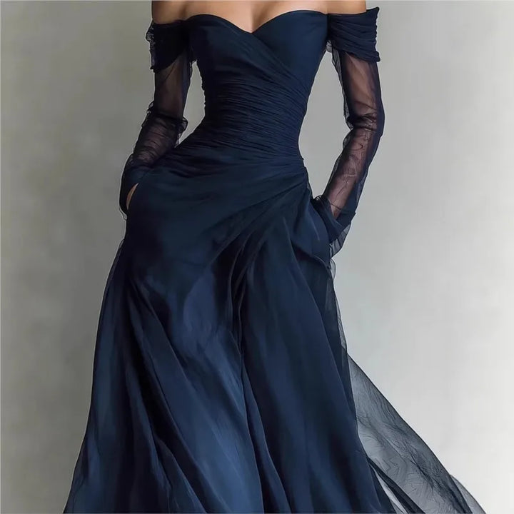 Eleonora • Long Off-Shoulder Dress with Lace Inserts