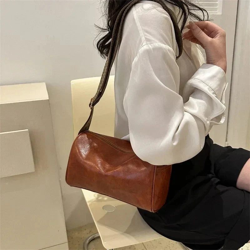 Vintage Chic PU Leather Boston Handbag | Trendy Shoulder Bag