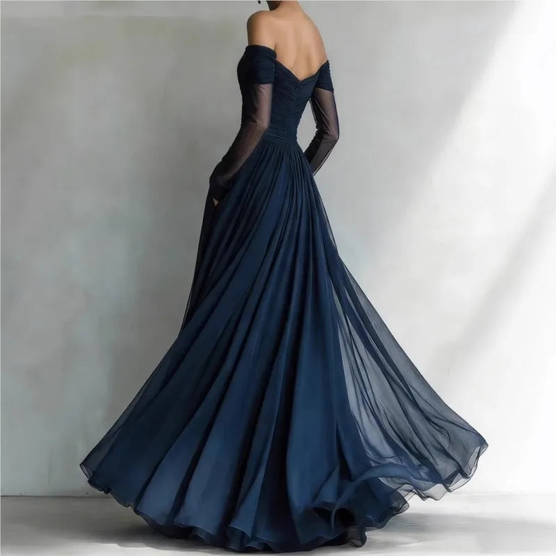 Eleonora • Long Off-Shoulder Dress with Lace Inserts