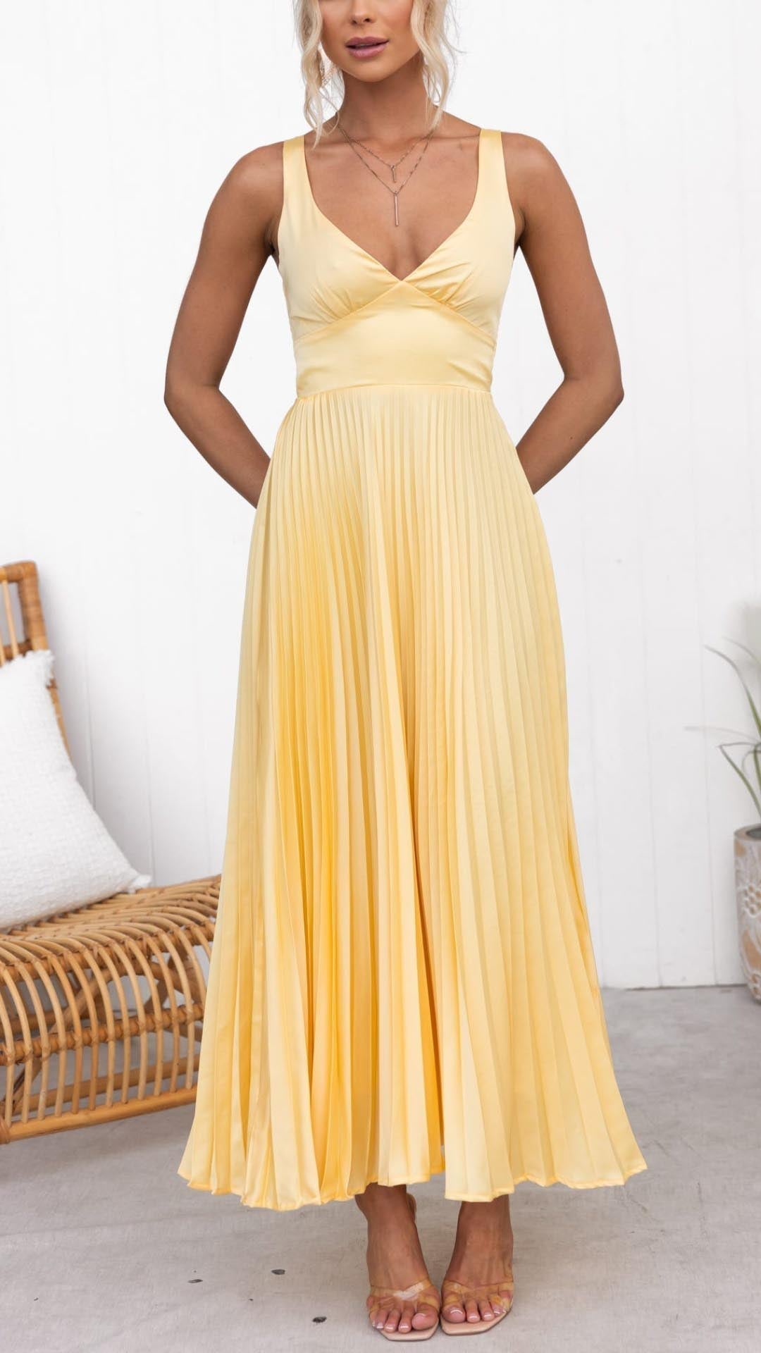 Stella & Grace™ | Pleated V-Neck Maxi Dress