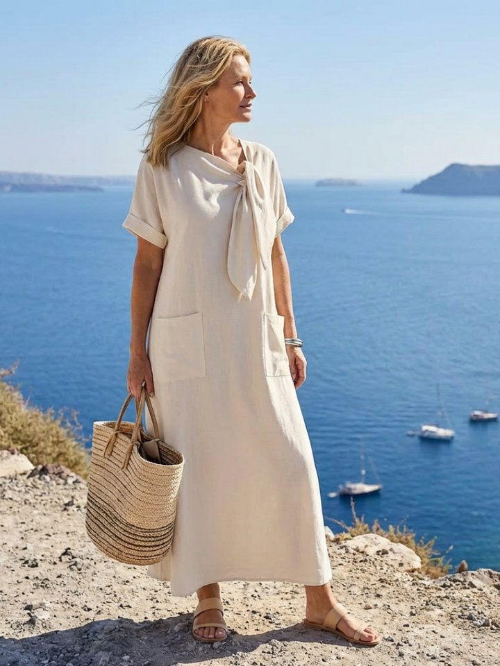 Elowyn | Round Neck Short Sleeve Maxi Dress with Pockets