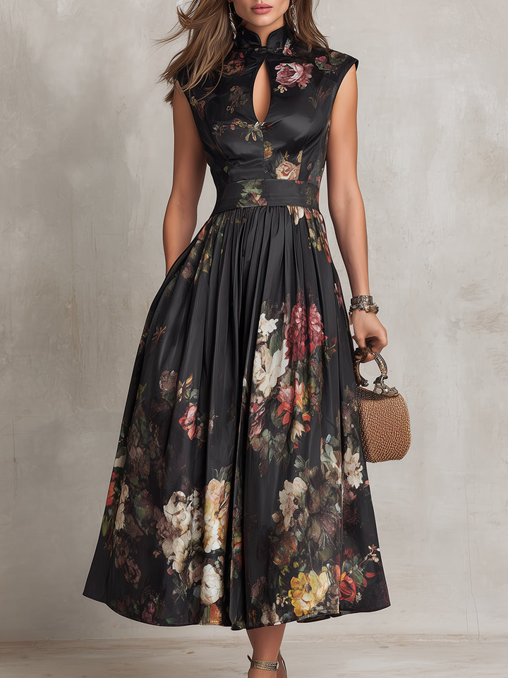 Sophia™ Midi Dress with Floral Pleated Design