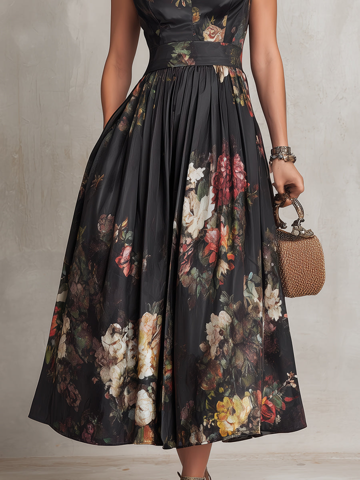 Sophia™ Midi Dress with Floral Pleated Design