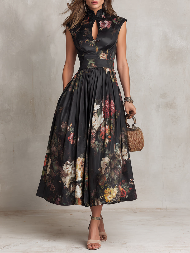 Sophia™ Midi Dress with Floral Pleated Design