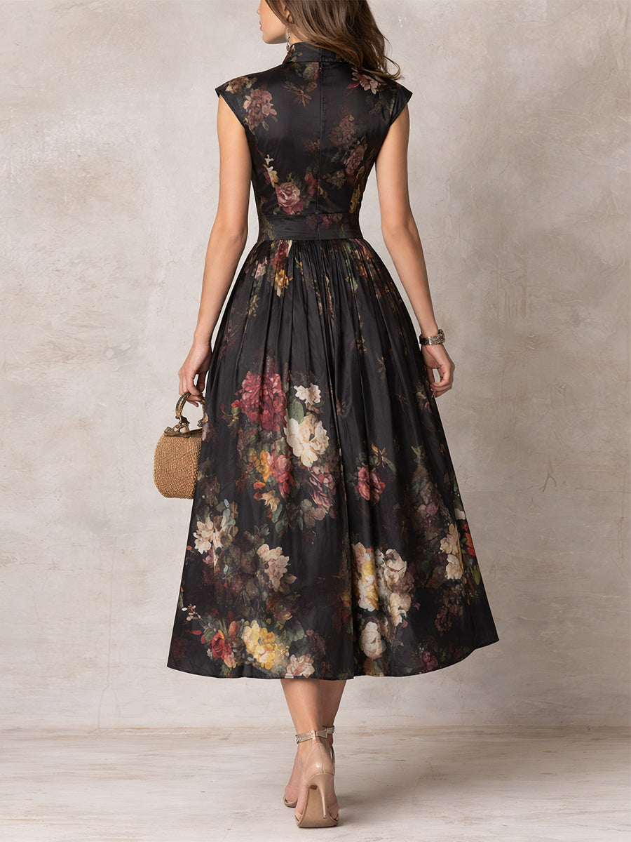 Sophia™ Midi Dress with Floral Pleated Design