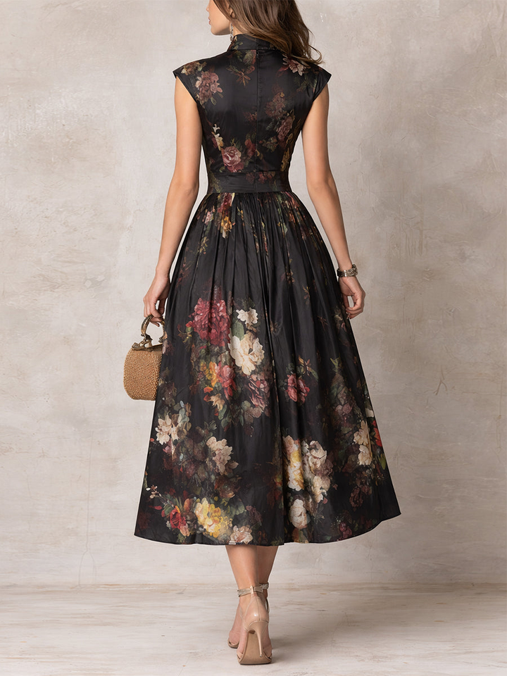 Sophia™ Midi Dress with Floral Pleated Design