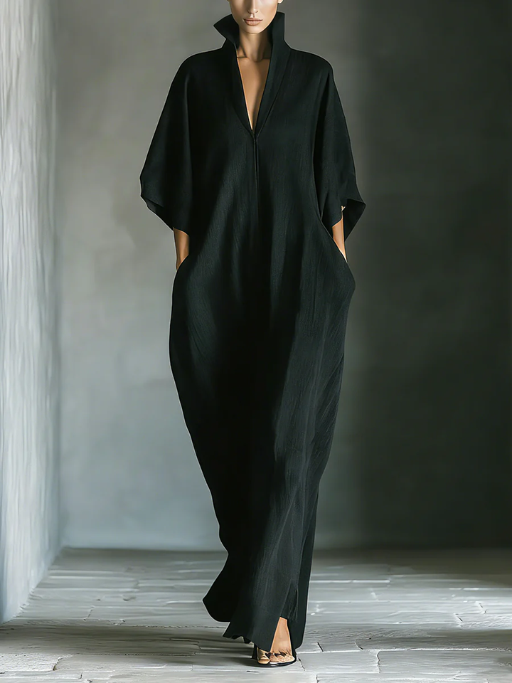 Alessandra • Minimalist Oversized Long Black Dress with Kimono Sleeves