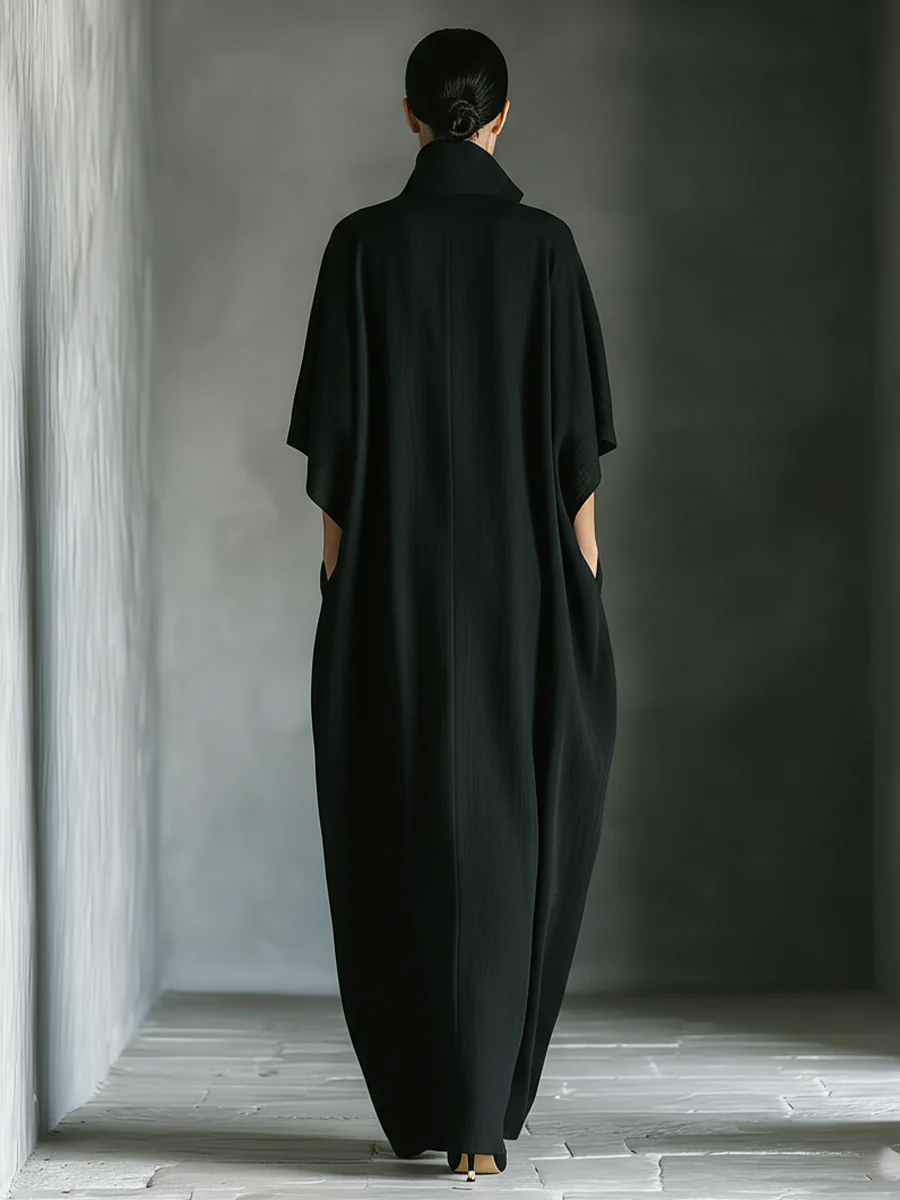 Alessandra • Minimalist Oversized Long Black Dress with Kimono Sleeves
