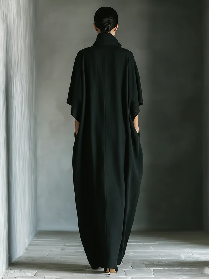 Alessandra • Minimalist Oversized Long Black Dress with Kimono Sleeves