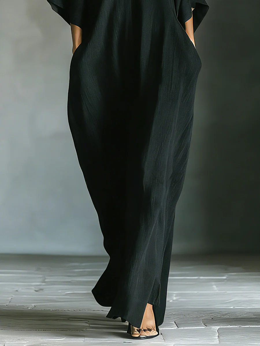 Alessandra • Minimalist Oversized Long Black Dress with Kimono Sleeves