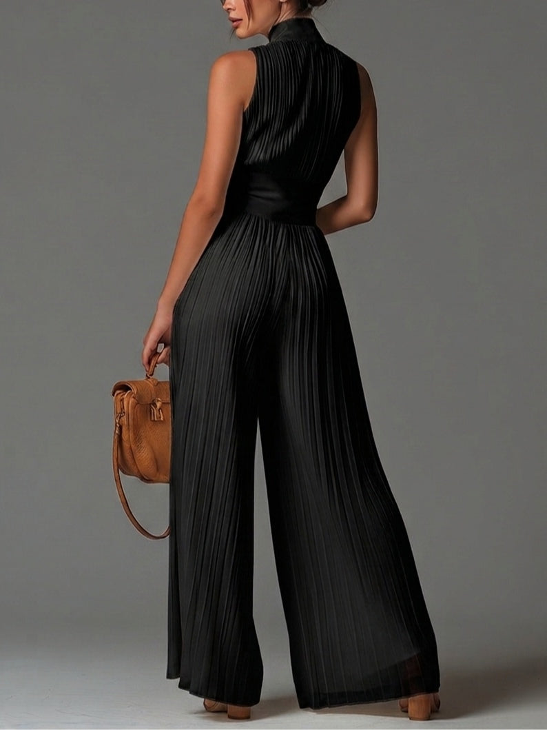 Zsófia | Pleated White Chiffon Jumpsuit