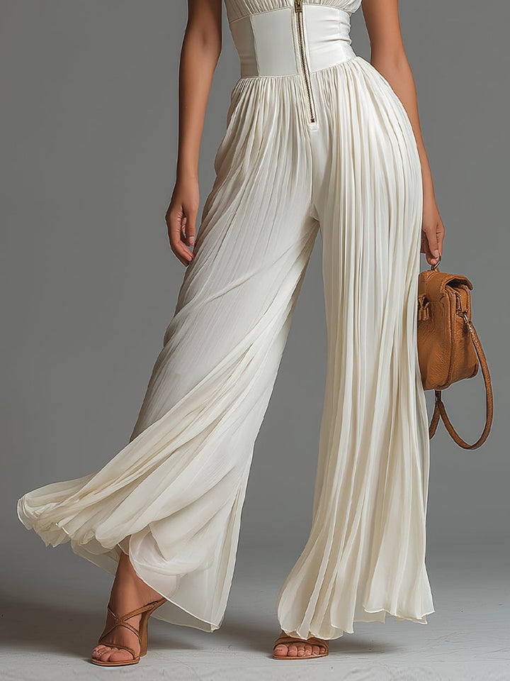 Zsófia | Pleated White Chiffon Jumpsuit