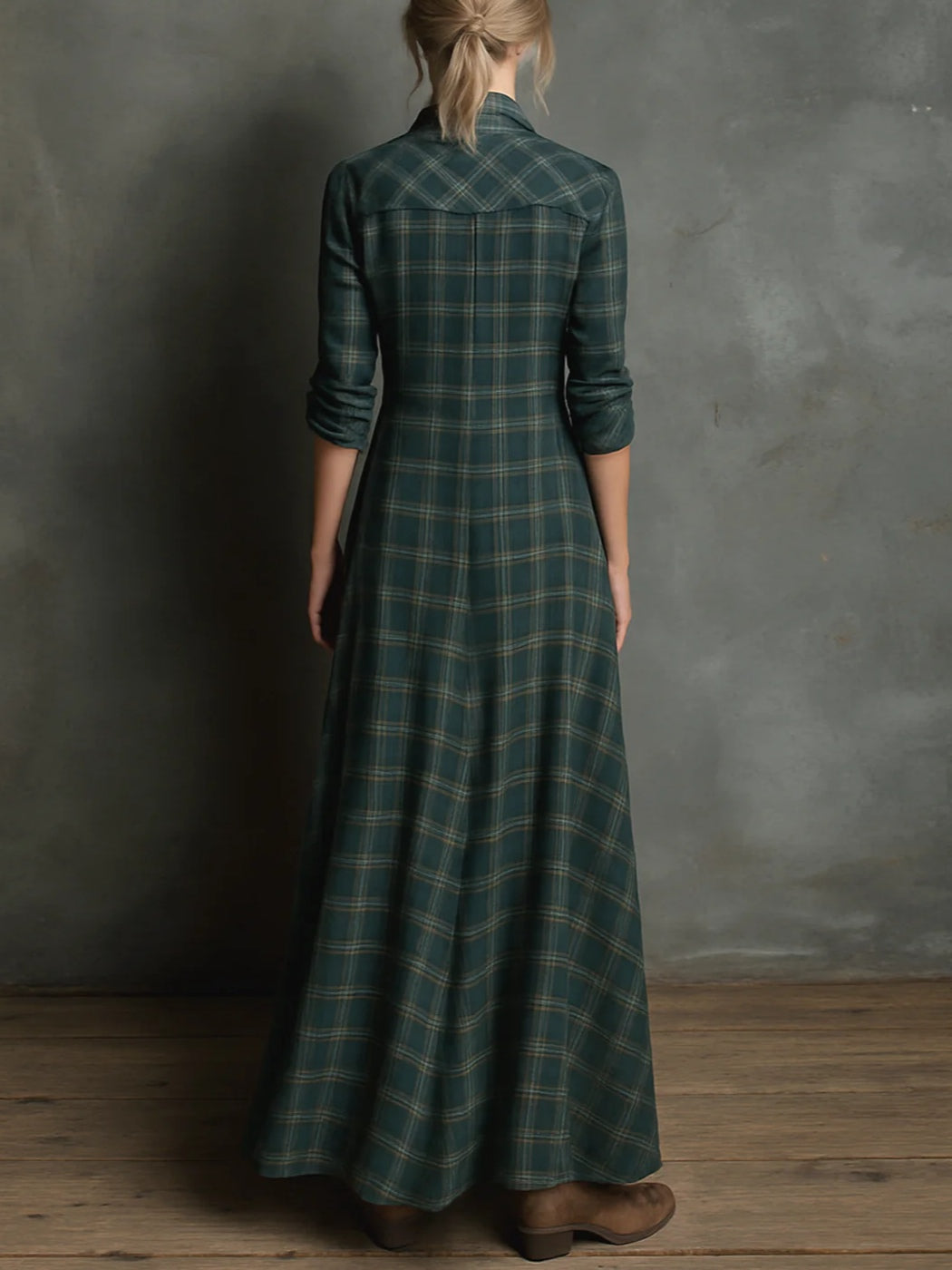 Livia™ Classic Green Plaid Shirt Dress