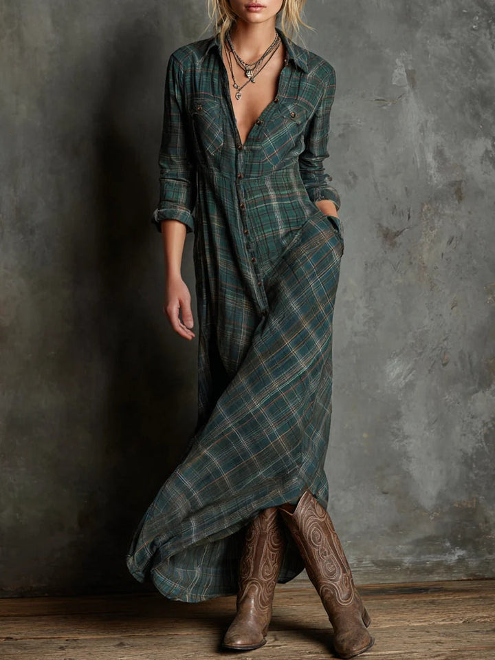 Livia™ Classic Green Plaid Shirt Dress