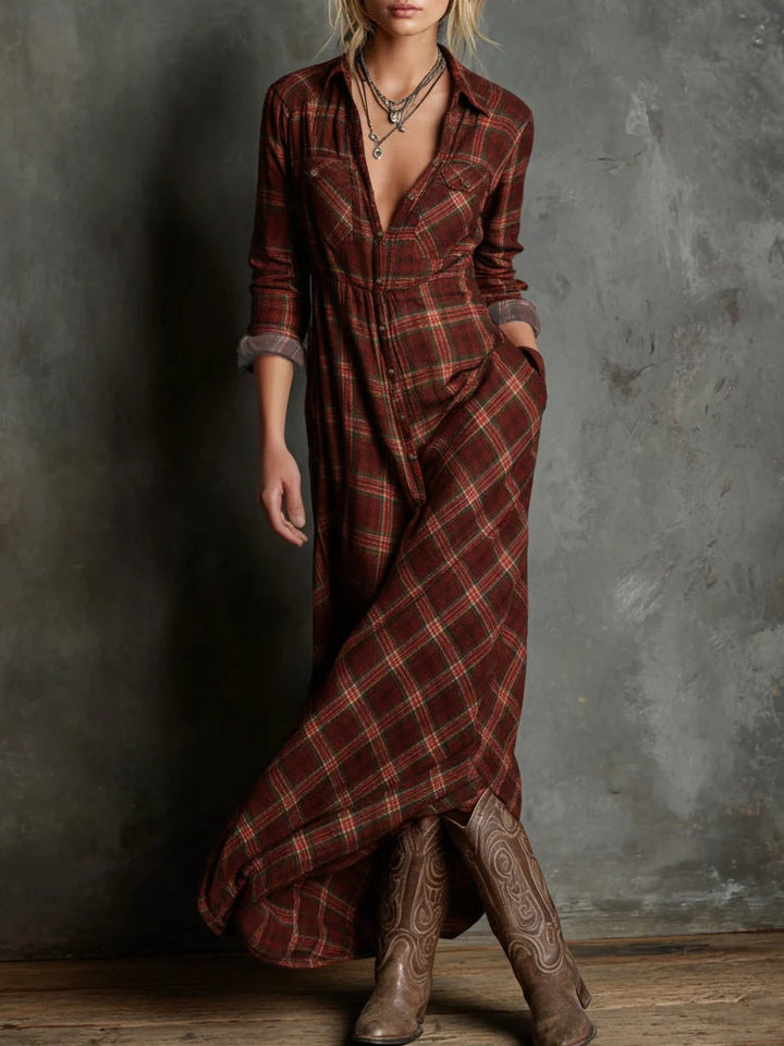 Livia™ Classic Green Plaid Shirt Dress