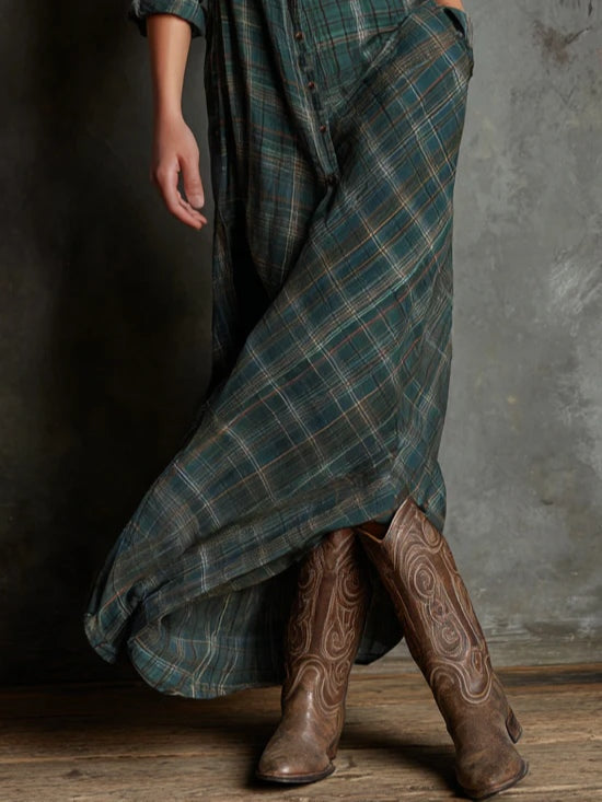 Livia™ Classic Green Plaid Shirt Dress