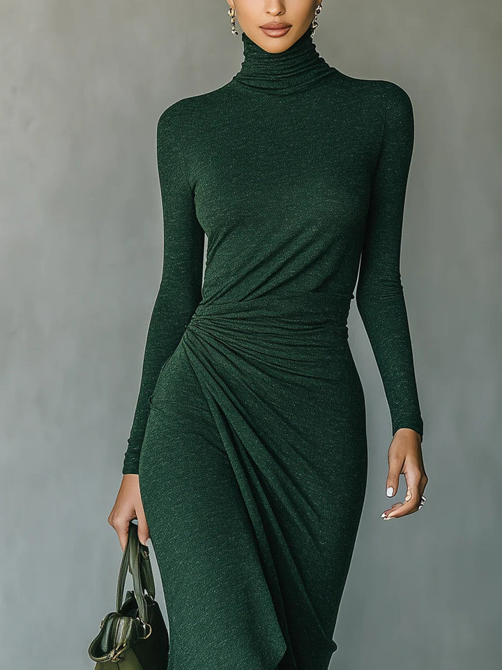 Lenora™ Asymmetrical High Neck Midi Dress