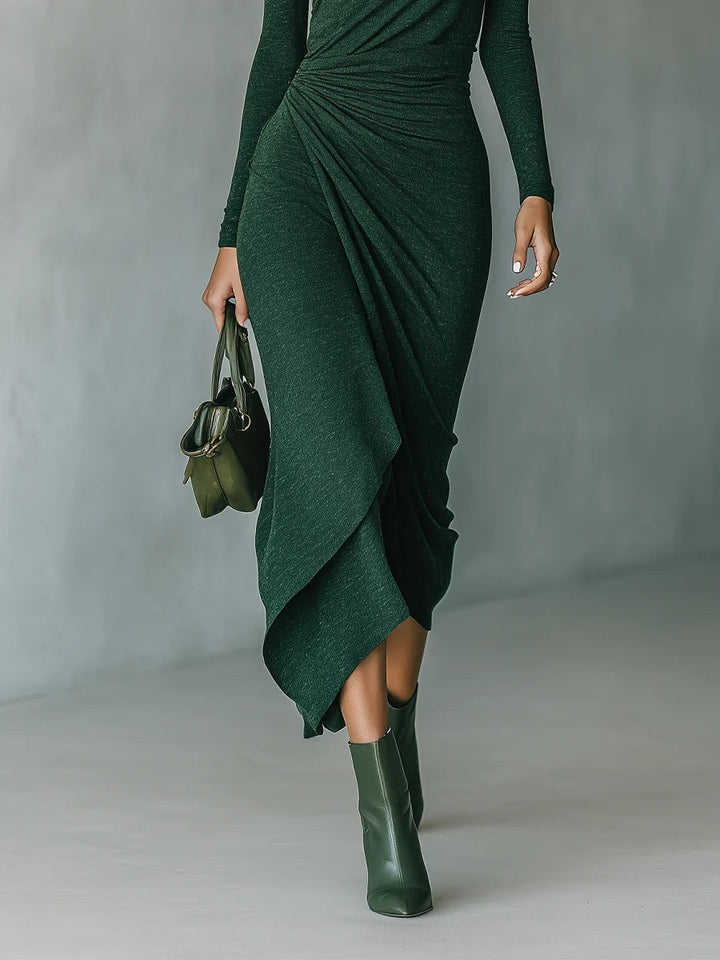 Lenora™ Asymmetrical High Neck Midi Dress