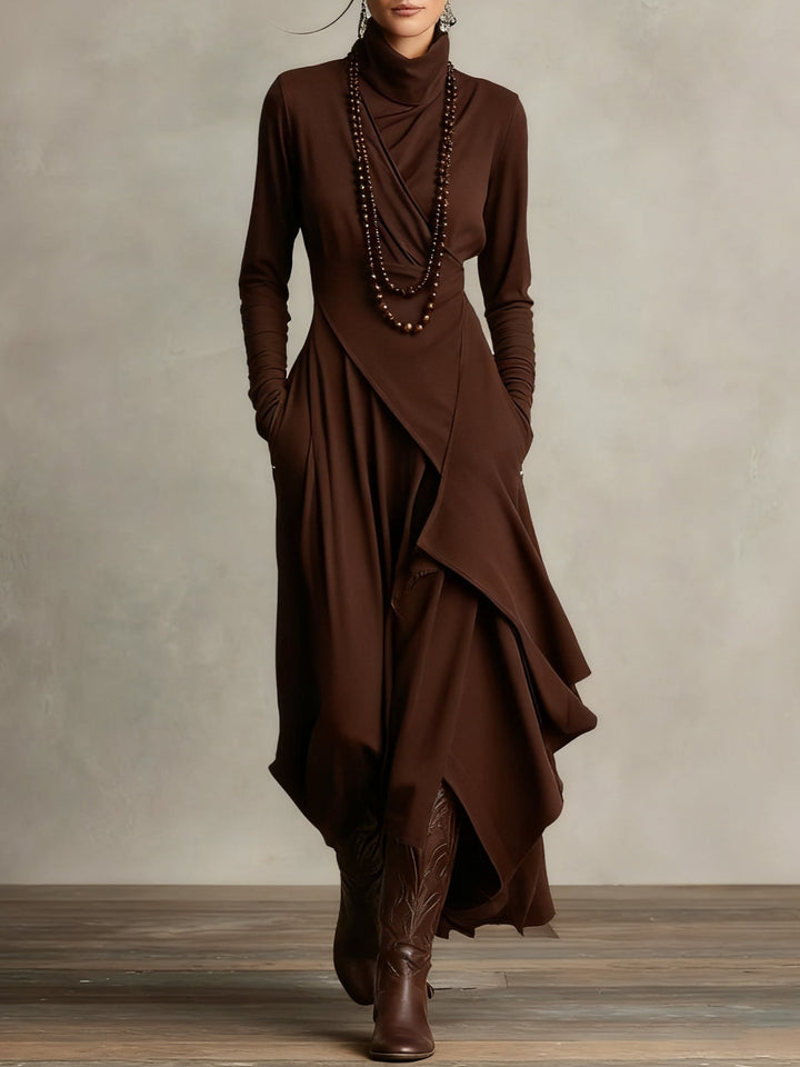 Giorgia™ - Asymmetrical Maxi Pleated Dress in Purple with High Neck (Necklace not included)