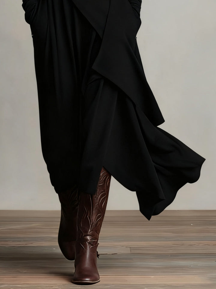 Giorgia™ - Asymmetrical Maxi Pleated Dress in Purple with High Neck (Necklace not included)