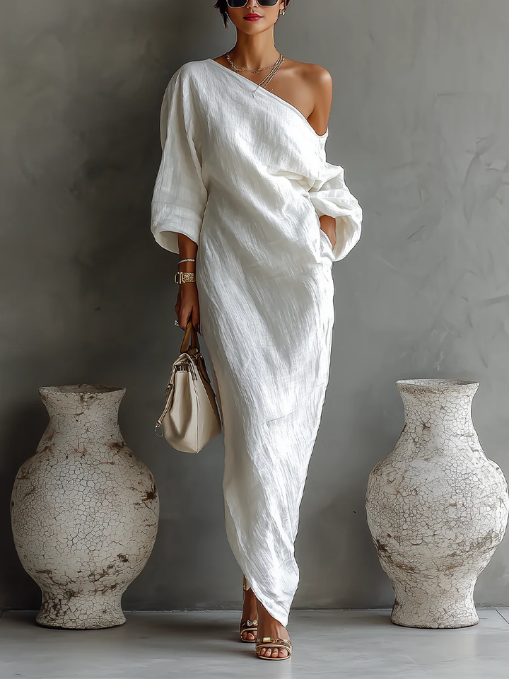 Elise™ | Elegant White One-Shoulder Maxi Dress