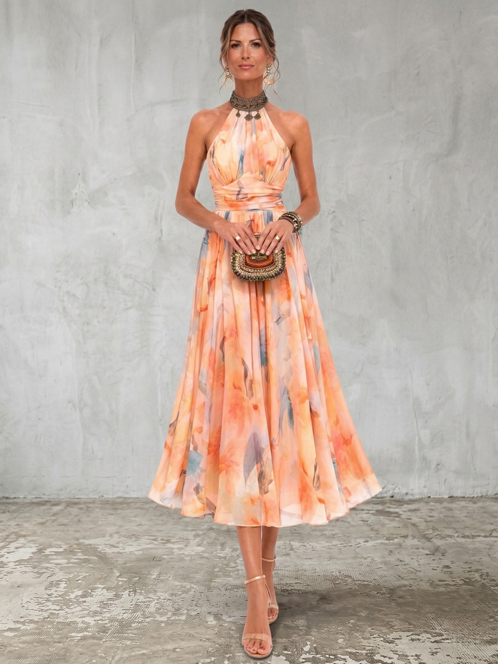 Aurora™ | Halter Neck Dress with Watercolour Print