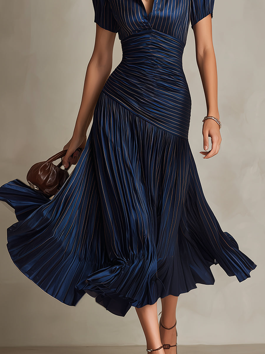 Adriana™ Retro Striped Satin Midi Dress
