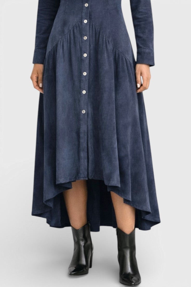 Kélia Retro Midi Dress with Asymmetrical Hem & Flap Pockets