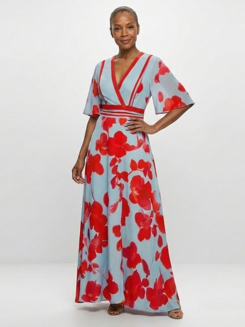 Stella & Grace™ | Floral V-Neck Short-Sleeve Maxi Dress