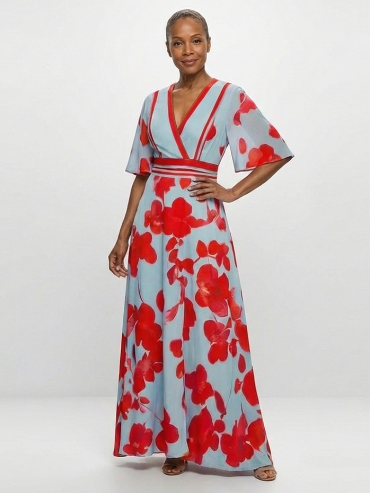 Stella & Grace™ | Floral V-Neck Short-Sleeve Maxi Dress