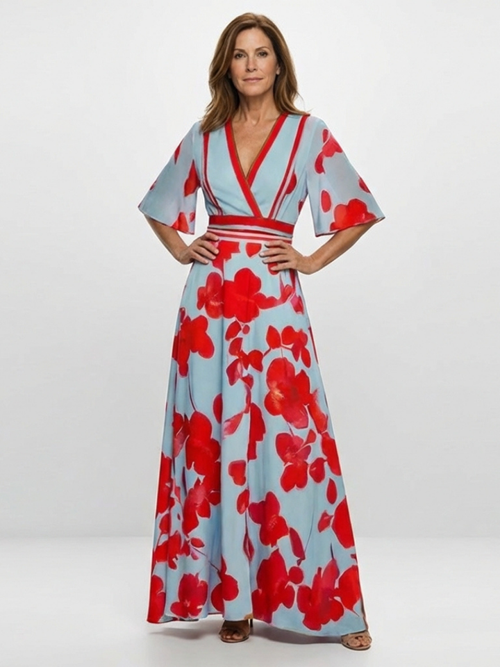 Stella & Grace™ | Floral V-Neck Short-Sleeve Maxi Dress