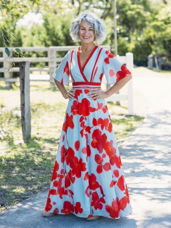 Stella & Grace™ | Floral V-Neck Short-Sleeve Maxi Dress