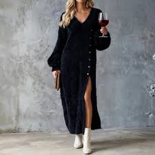 Nerea™ Long Knitted Dress With Side Slit