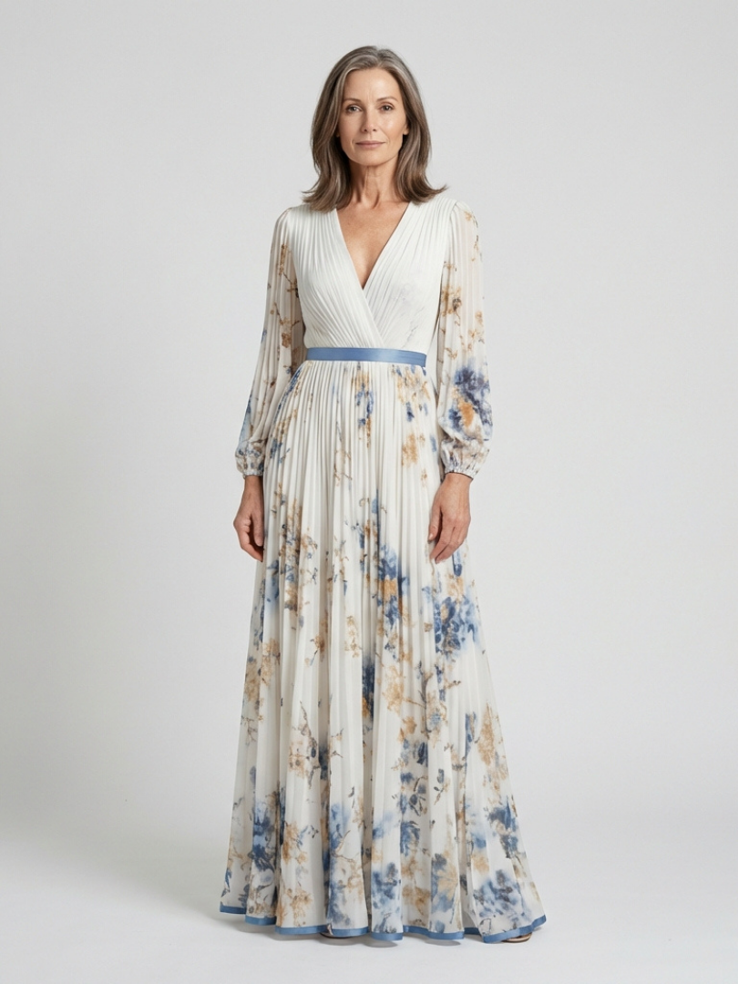 Stella & Grace™ | Long-Sleeve V-Neck Floral Print Maxi Dress