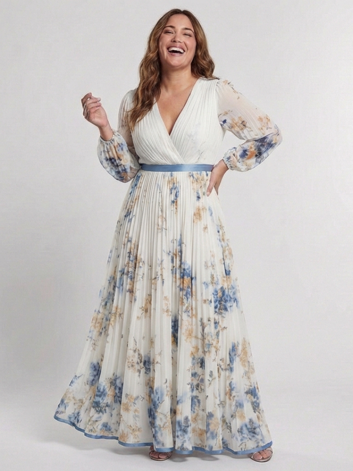 Stella & Grace™ | Long-Sleeve V-Neck Floral Print Maxi Dress