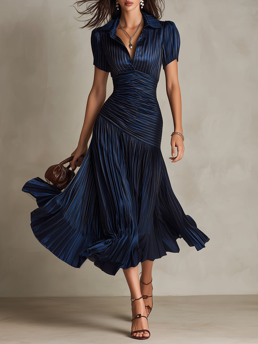 Adriana™ Retro Striped Satin Midi Dress