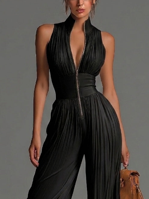 Zsófia | Pleated White Chiffon Jumpsuit