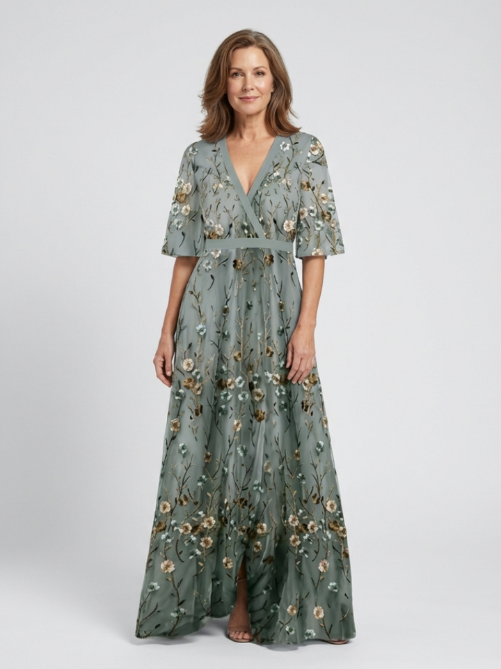 Stella & Grace™ | Floral Short-Sleeve V-Neck Maxi Dress