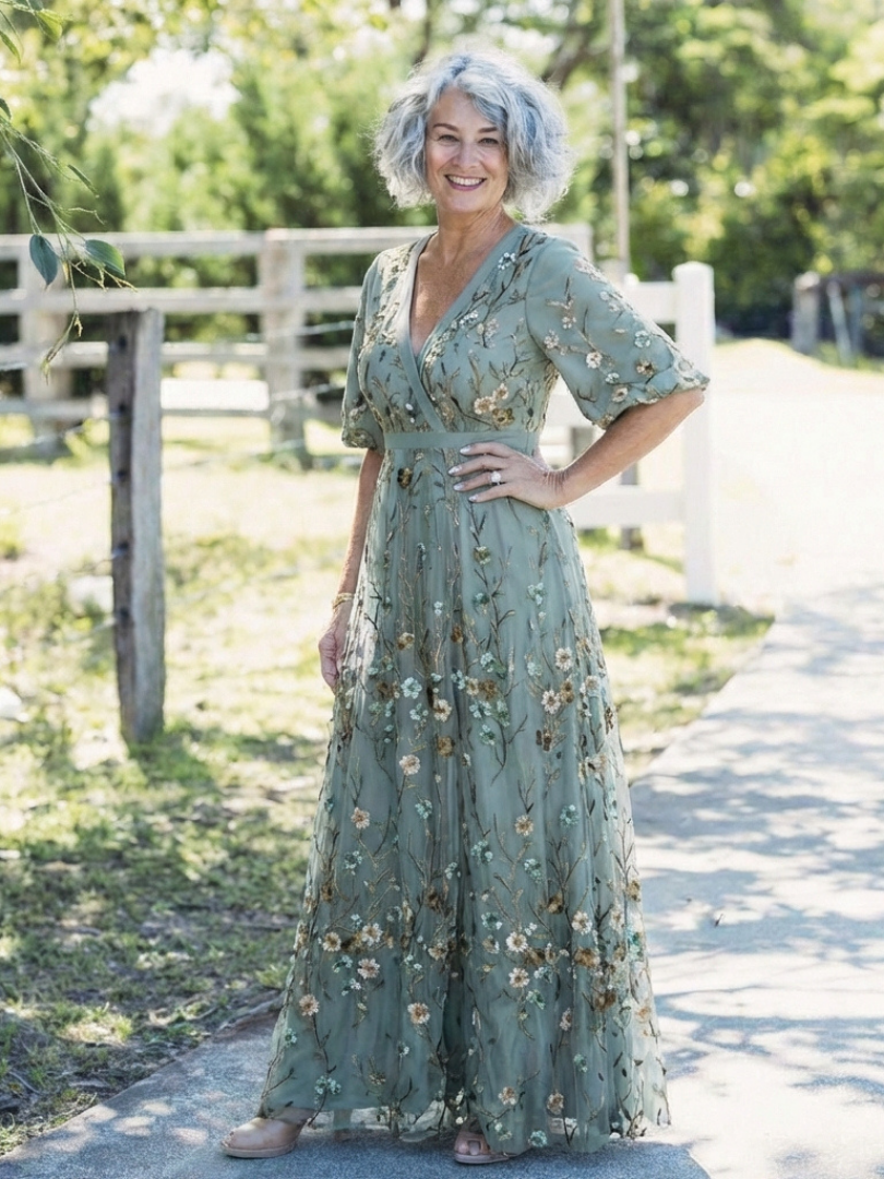 Stella & Grace™ | Floral Short-Sleeve V-Neck Maxi Dress