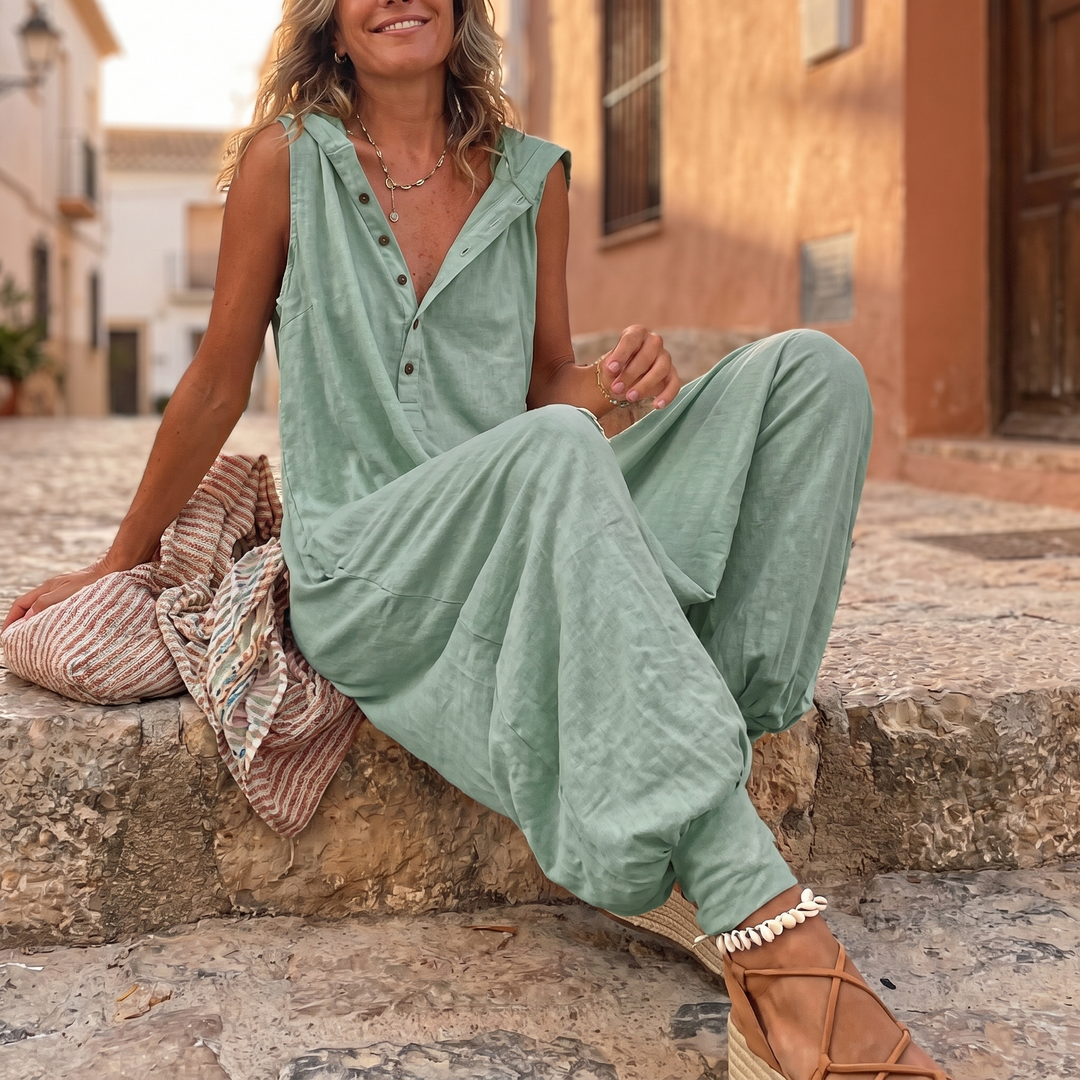 Comfortable Button Front Sleeveless Jumpsuit