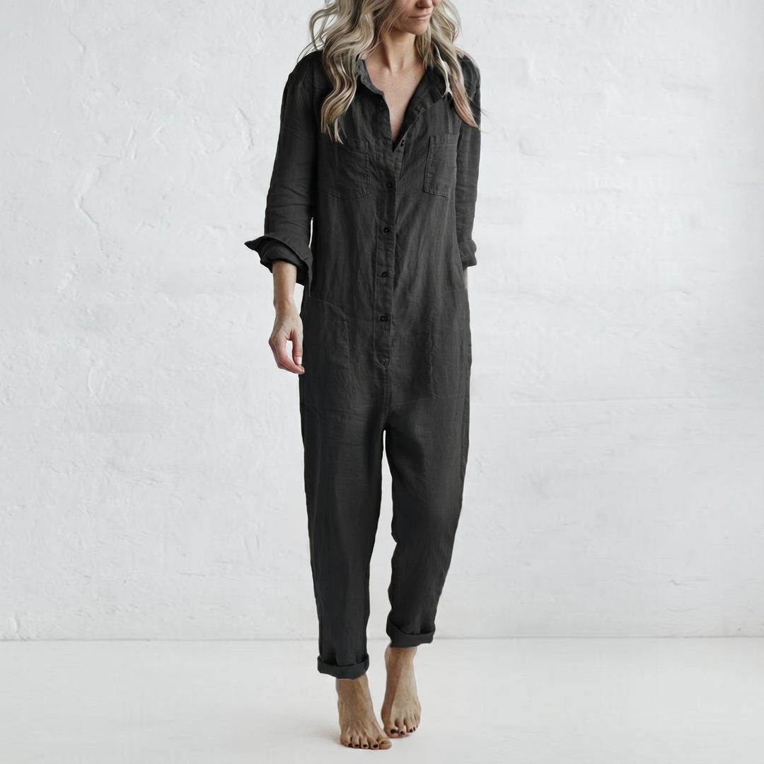 LooseStitch™ | Women's Long Sleeve Button-Down Jumpsuit