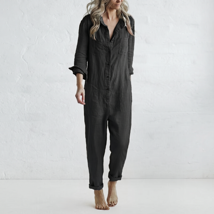 LooseStitch™ | Women's Long Sleeve Button-Down Jumpsuit