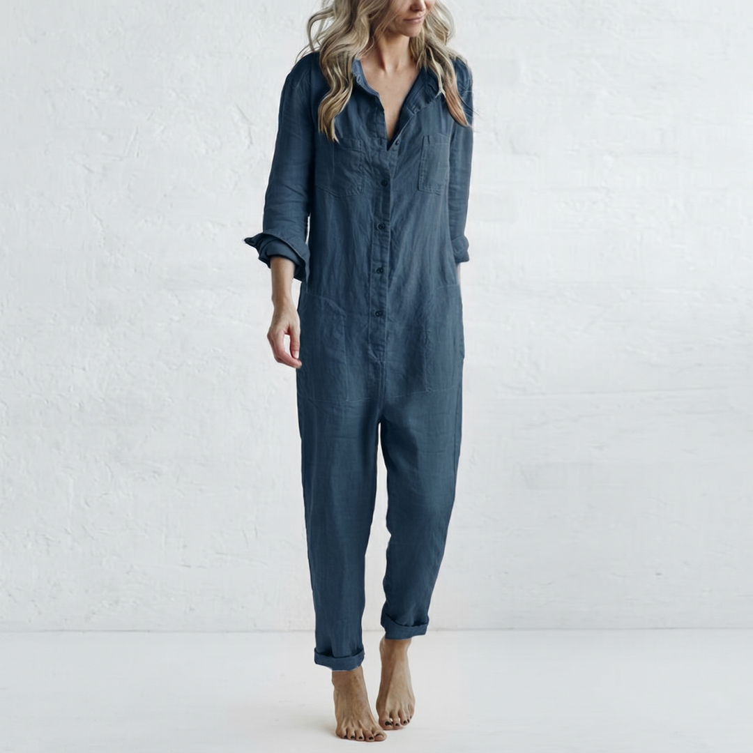 LooseStitch™ | Women's Long Sleeve Button-Down Jumpsuit