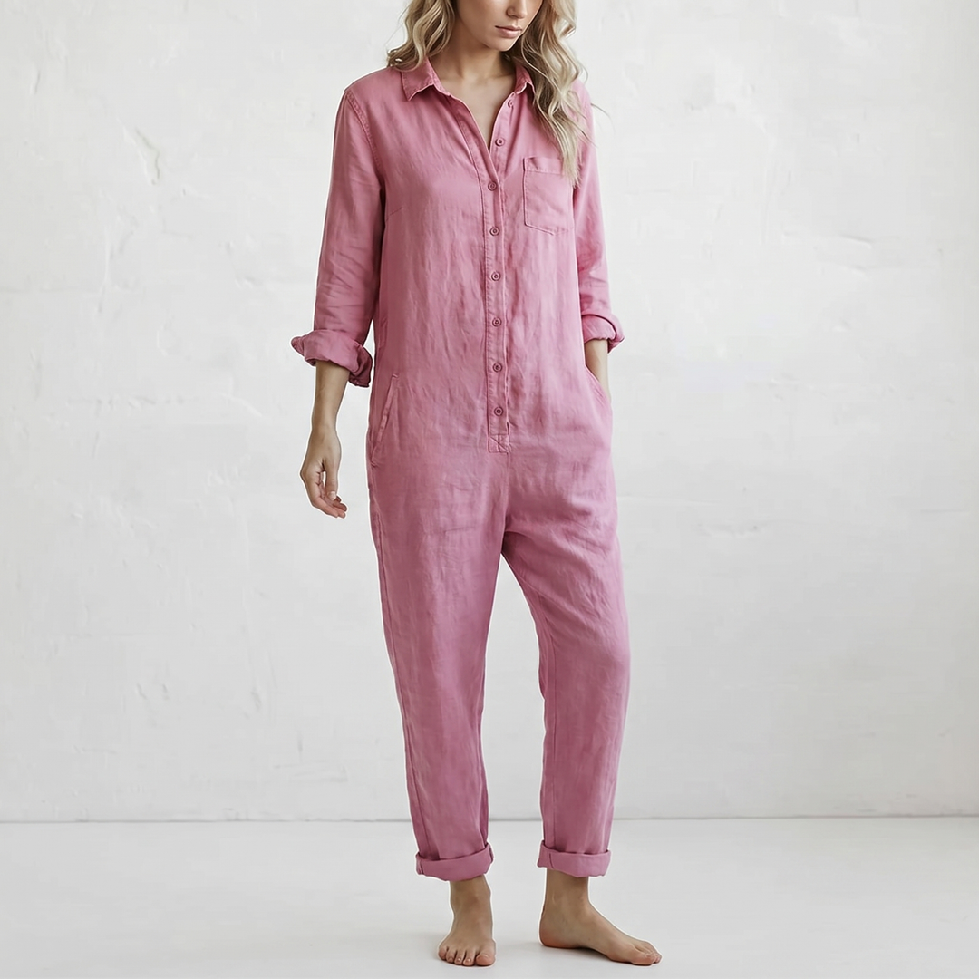 LooseStitch™ | Women's Long Sleeve Button-Down Jumpsuit