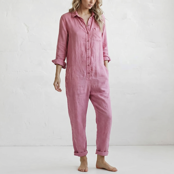 LooseStitch™ | Women's Long Sleeve Button-Down Jumpsuit